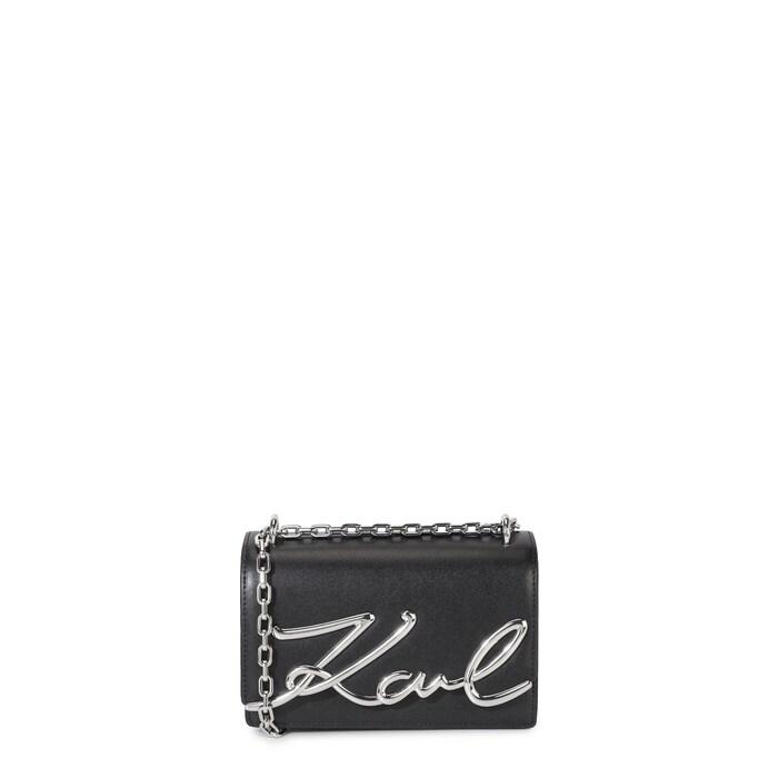 women black solid karl signature crossbody bag