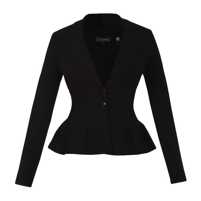 women black solid knitted lape-collar casual blazer
