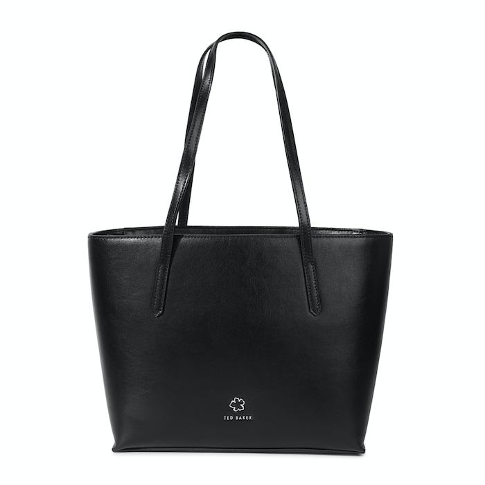 women black solid leather tote bag