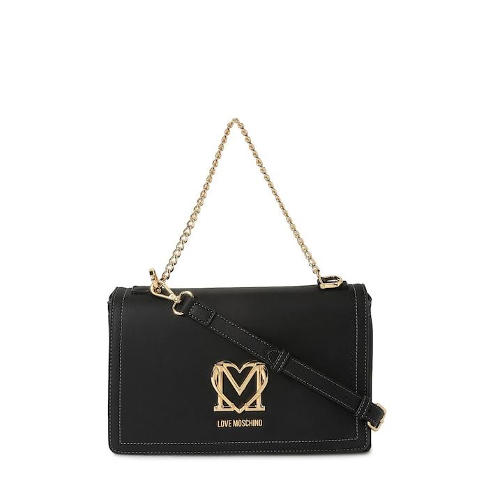 women black solid lm heart pu crossbody bag with chain handle