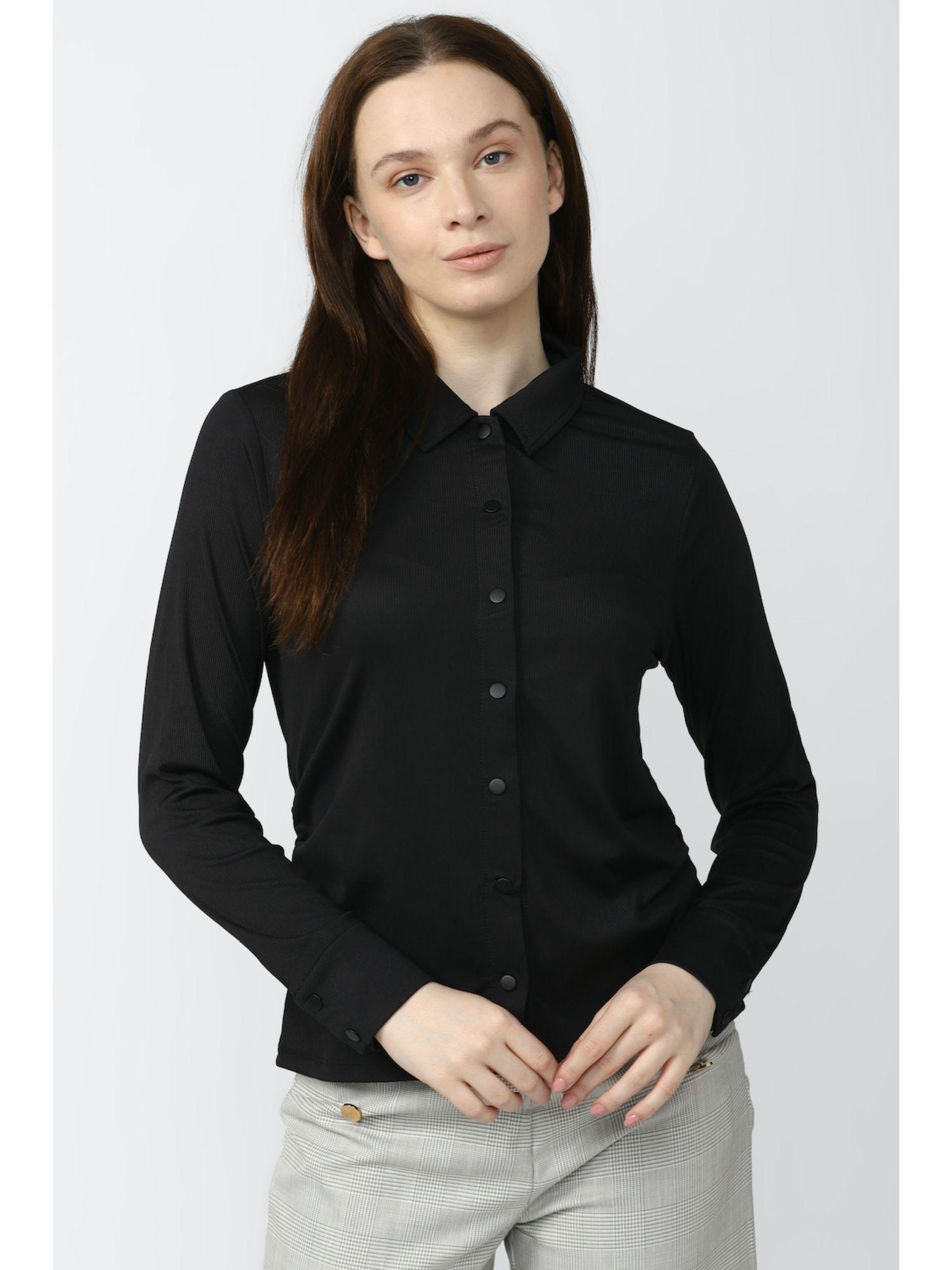 women black solid long sleeves casual shirt