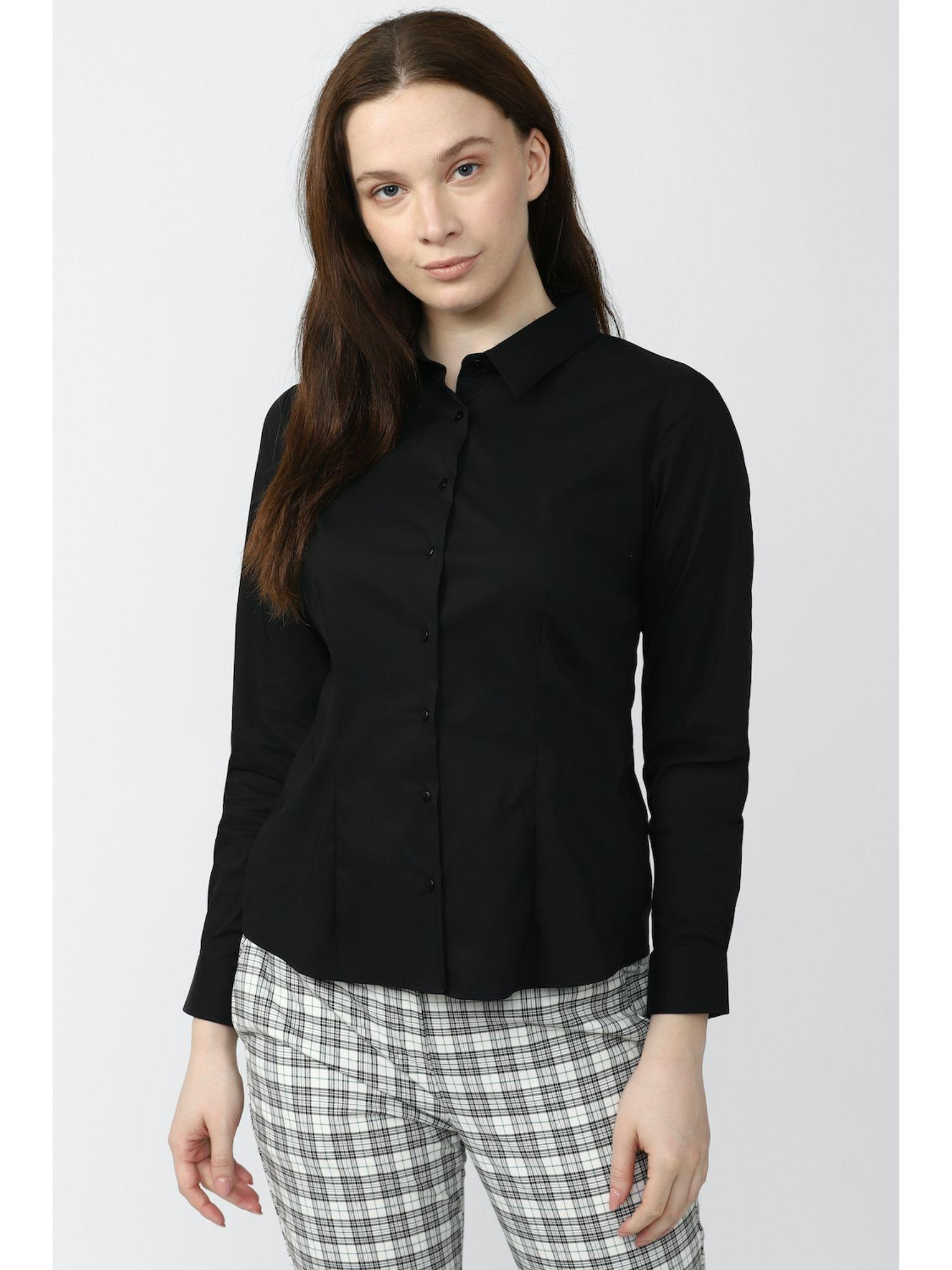 women black solid long sleeves casual shirt