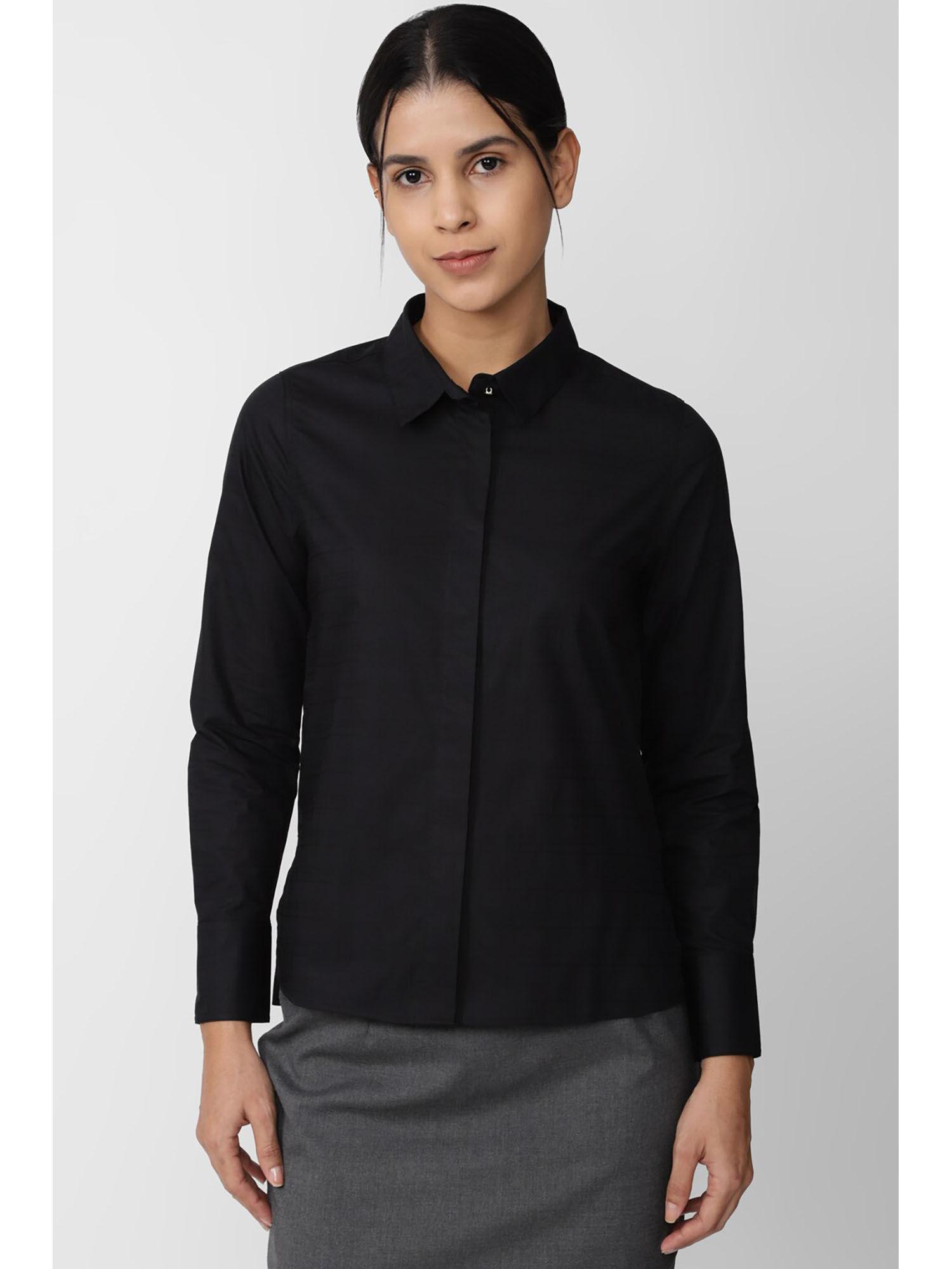 women black solid long sleeves formal shirt