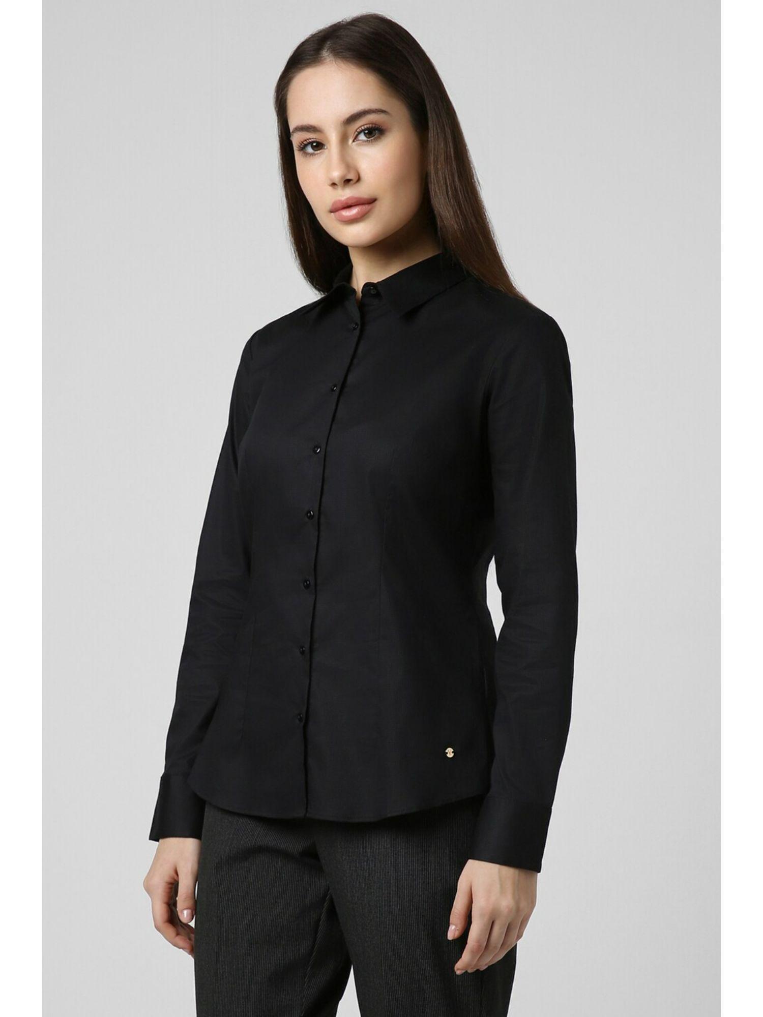 women black solid long sleeves formal shirt