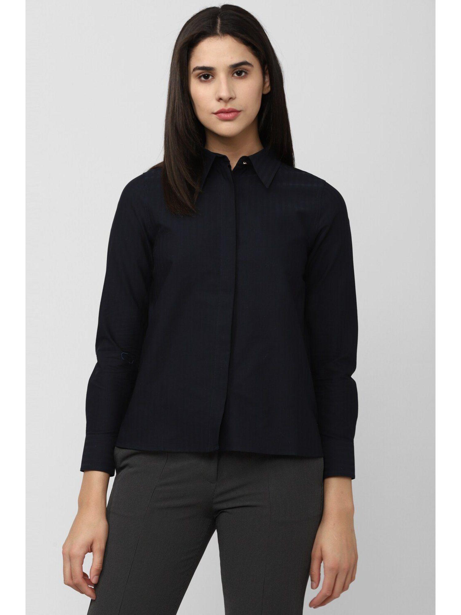 women black solid long sleeves formal shirt