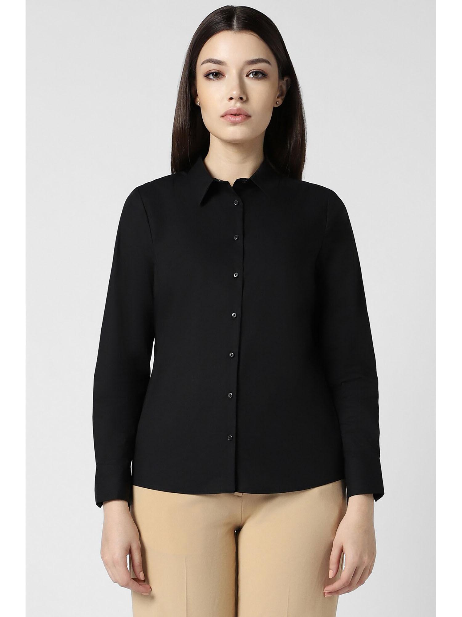 women black solid long sleeves formal shirt