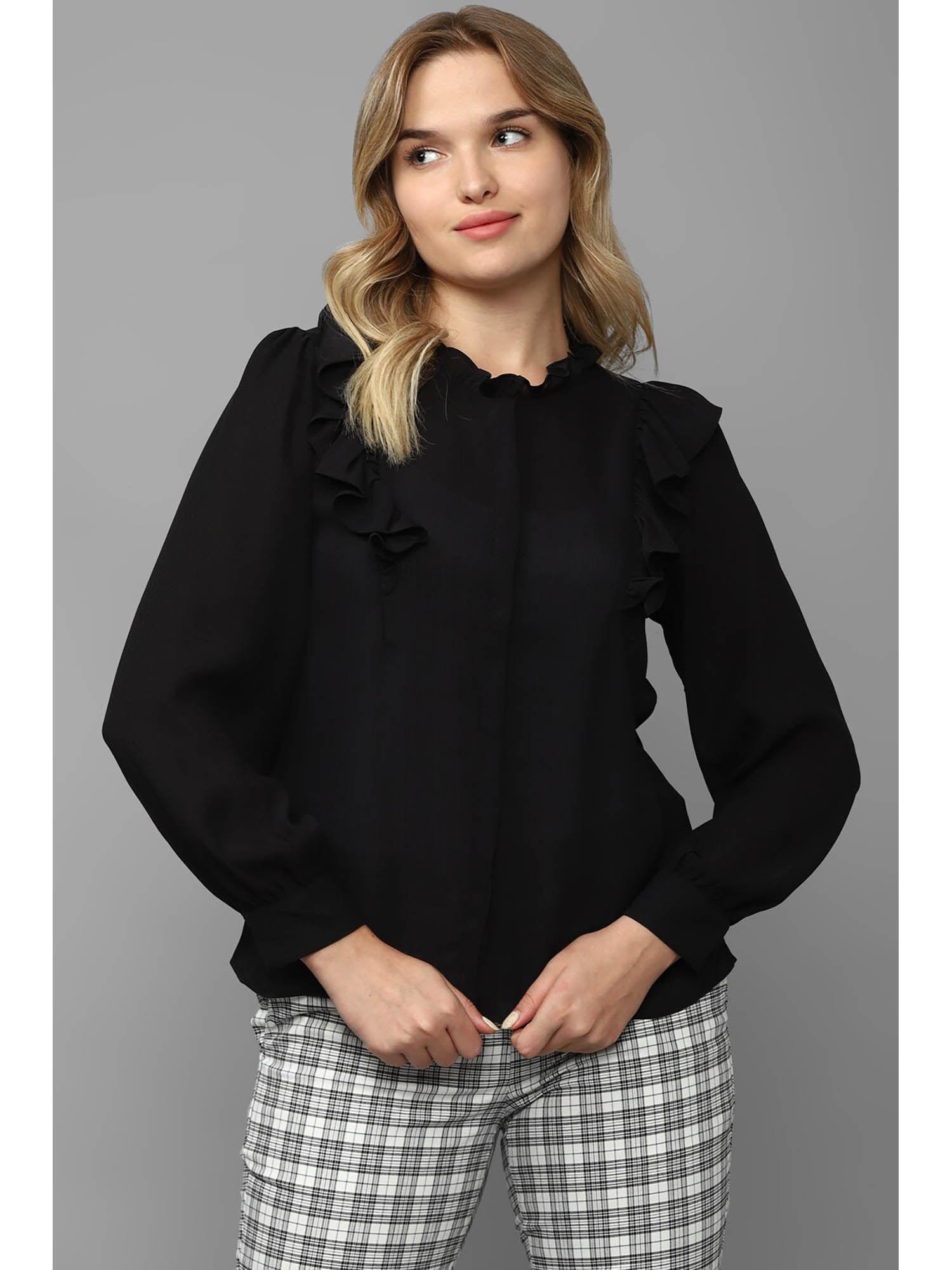 women black solid long sleeves shirt