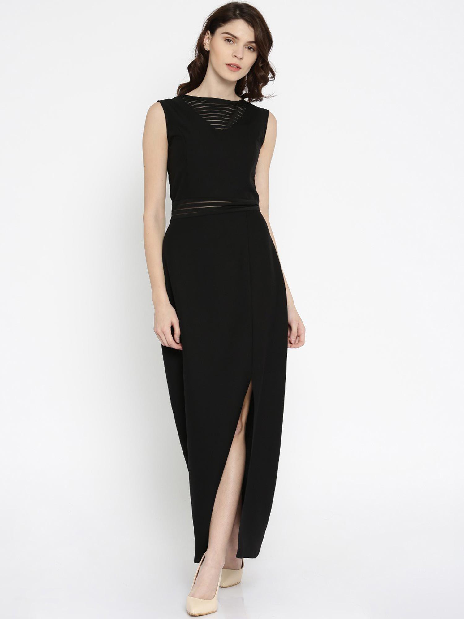 women black solid maxi dress