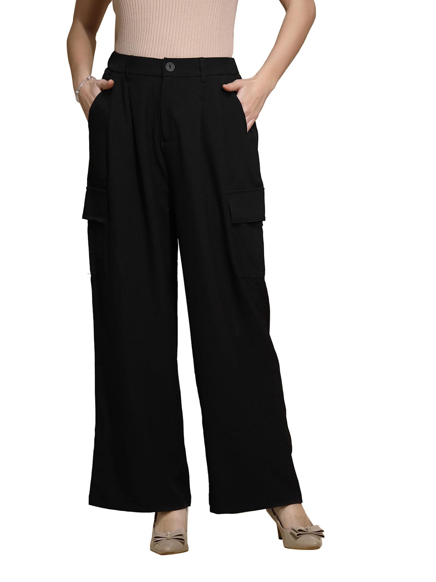 women black solid mid rise trouser