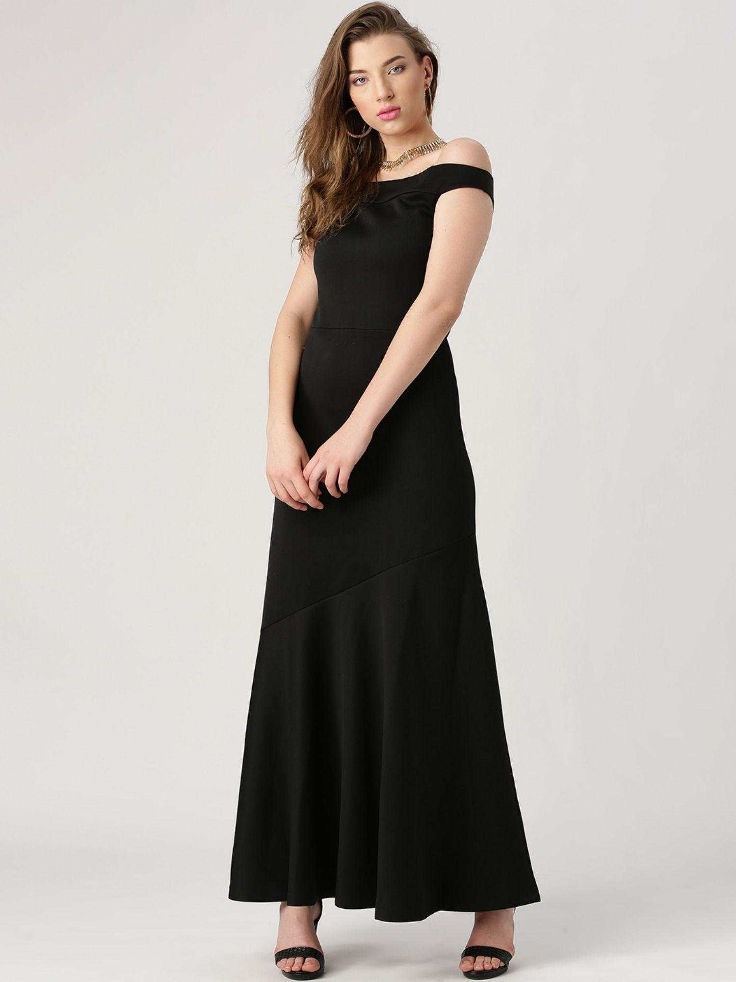 women black solid off-shoulder maxi dress