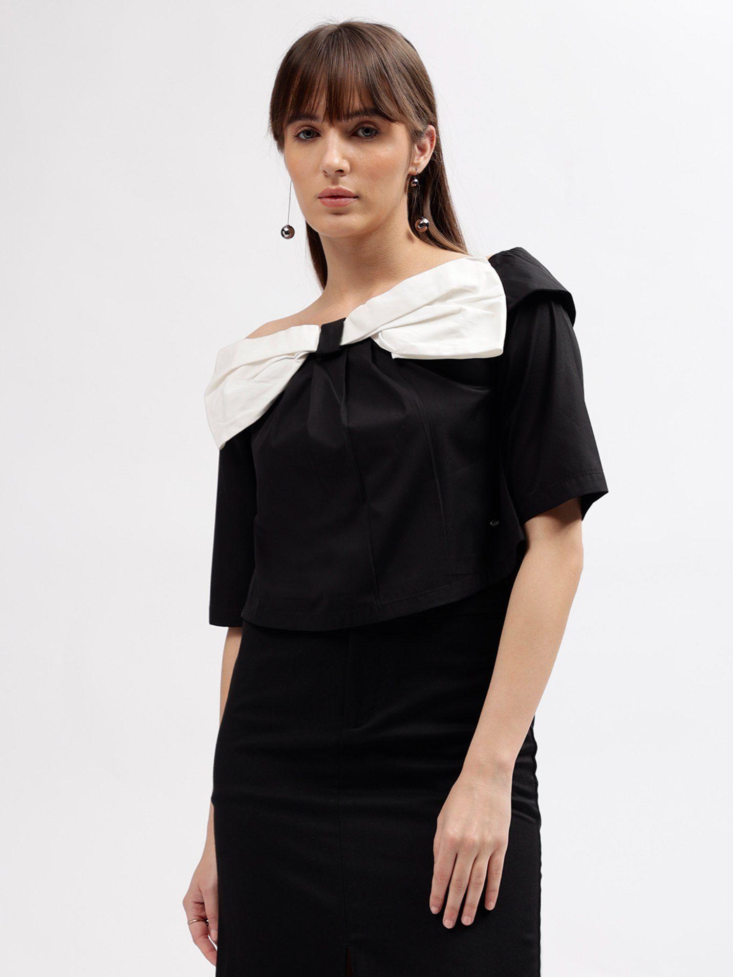 women black solid off shoulder short sleeves top