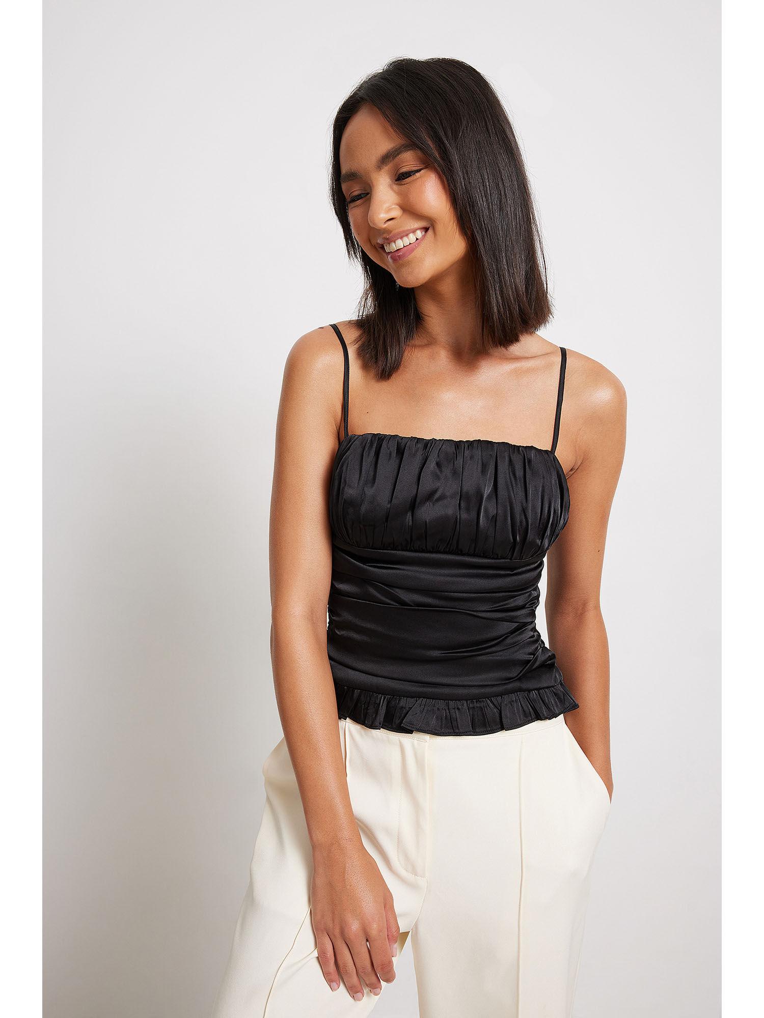 women black solid-plain crop top