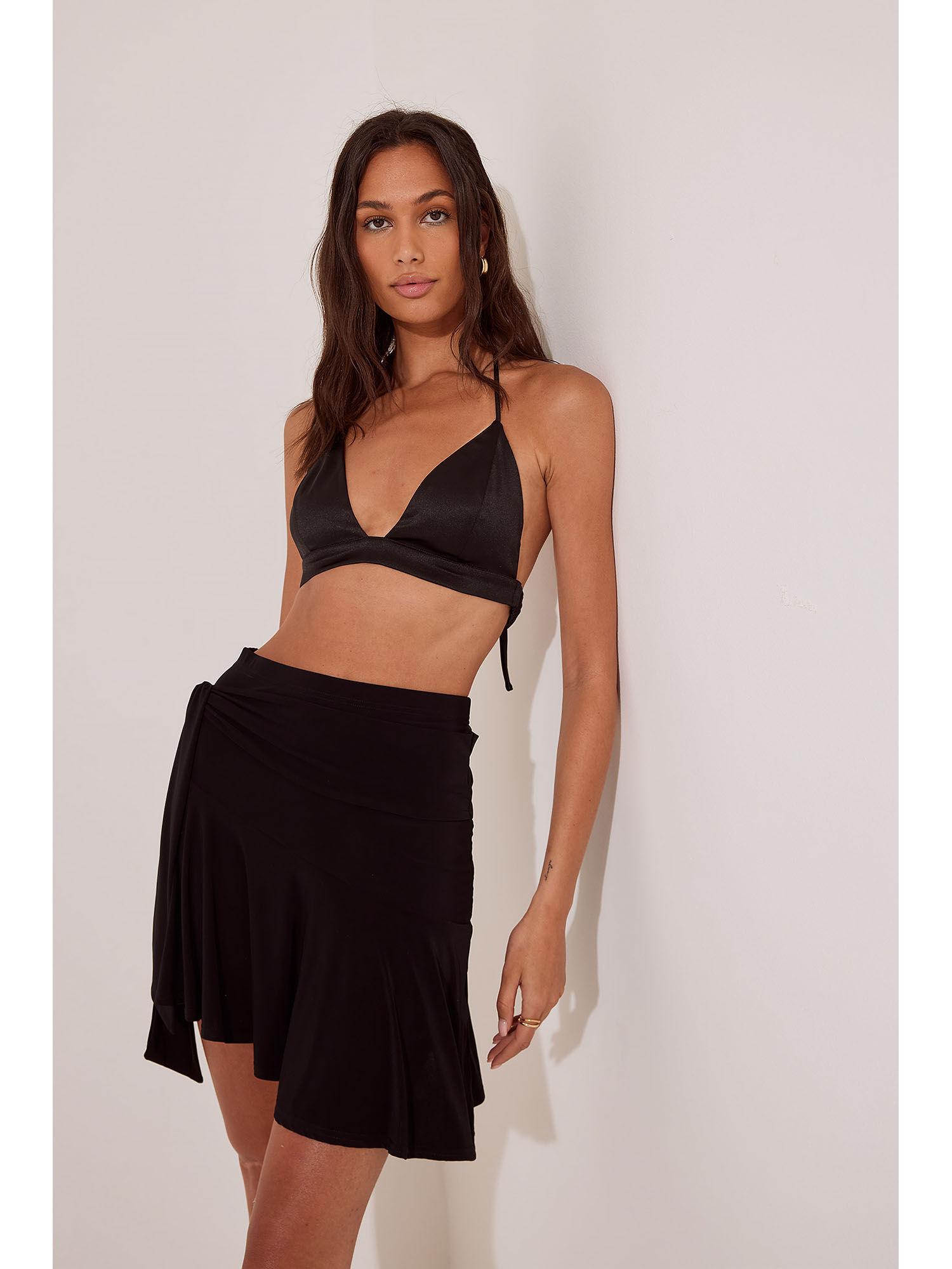 women black solid-plain mini skirt