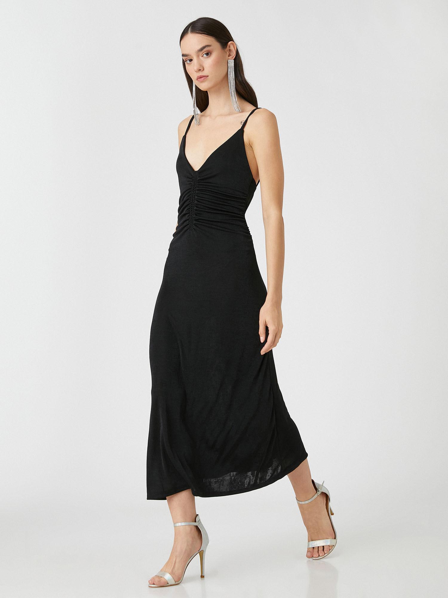 women black solid plain semi-fit dress