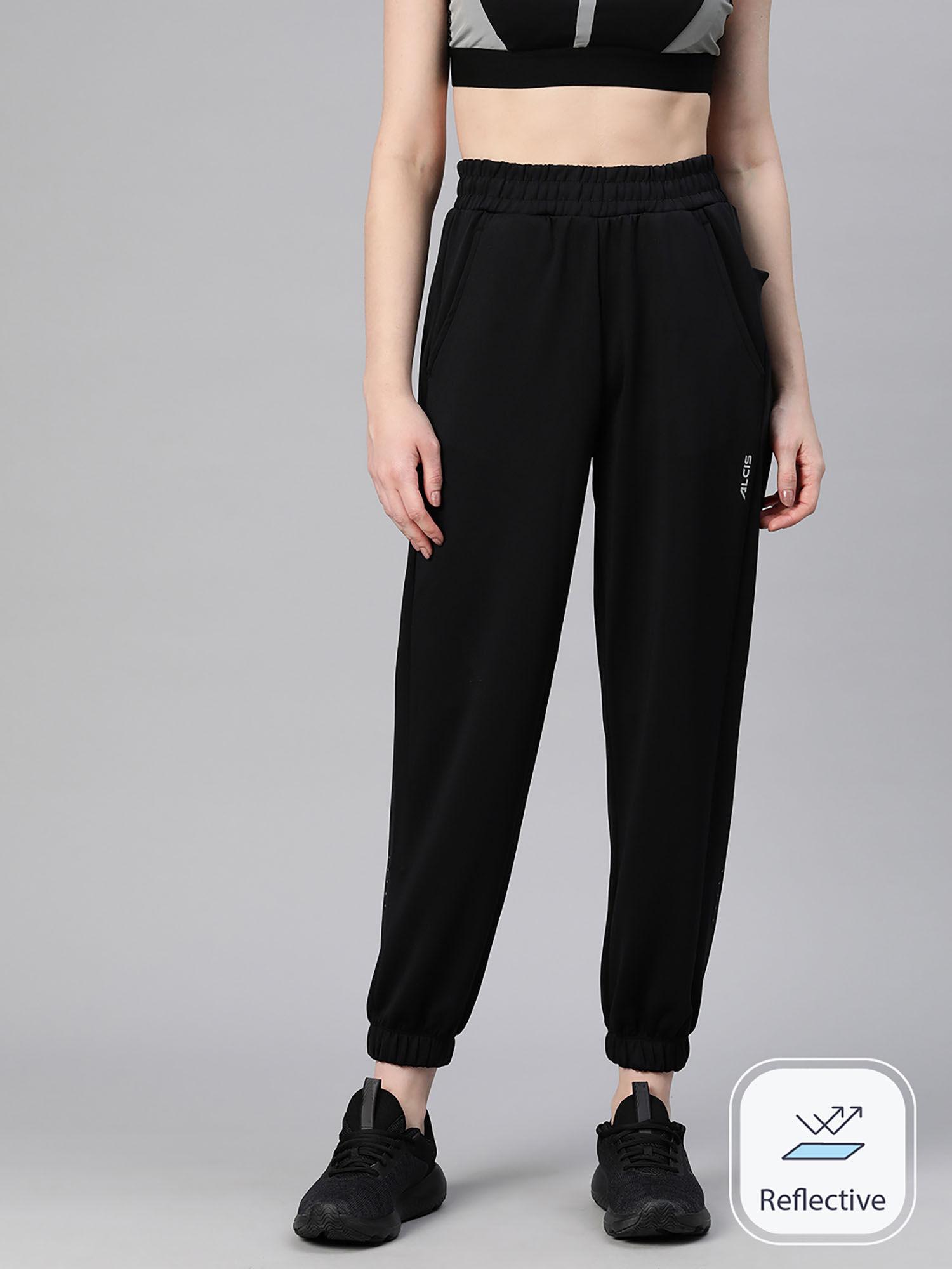 women black solid polyester slim fit joggers