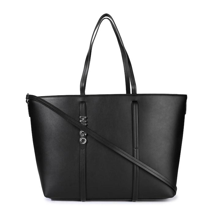women black solid pu tote bag with tonal body strap