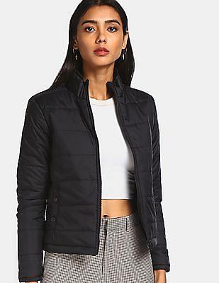 women black solid quilted jacket