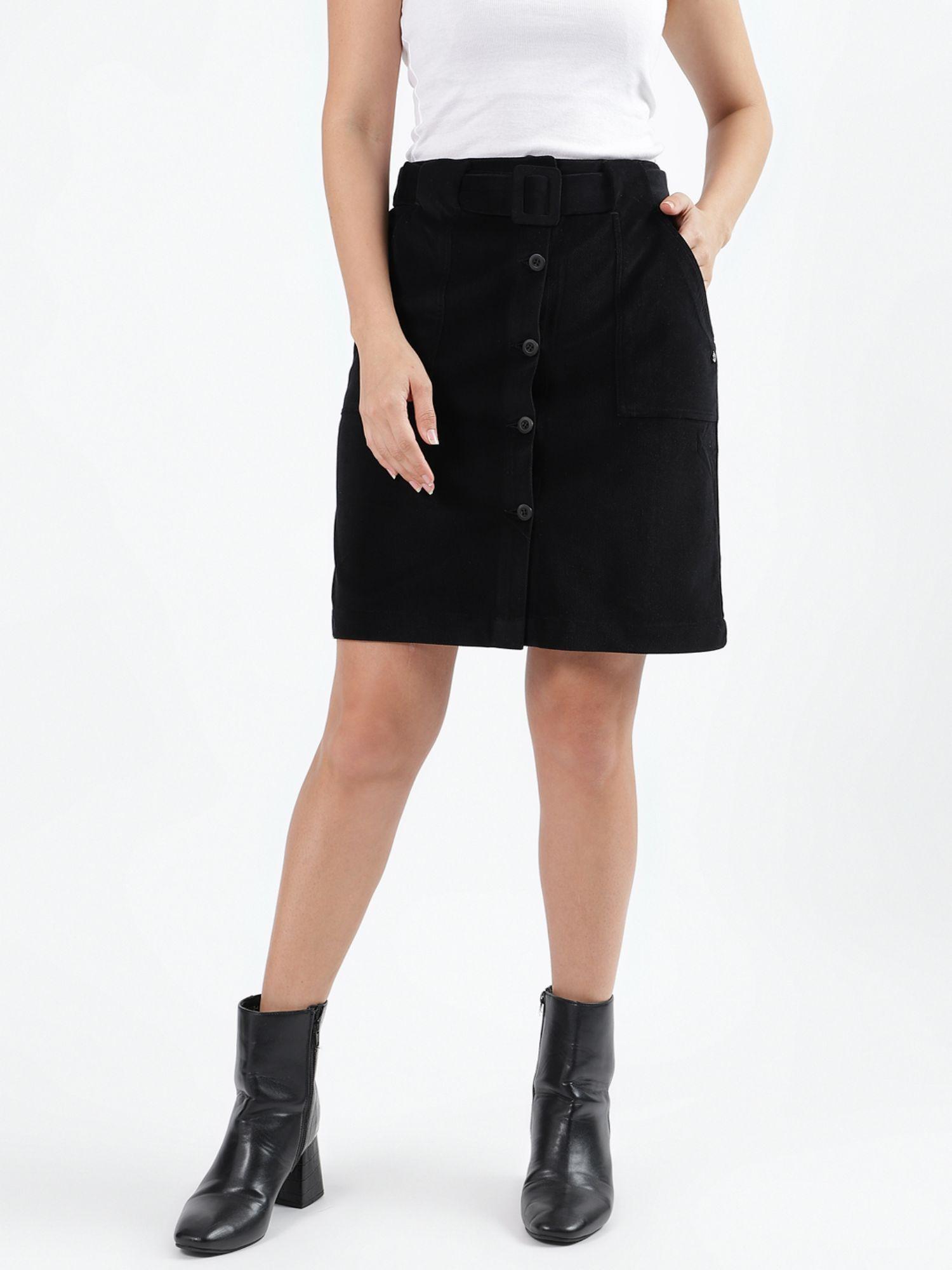 women black solid regular fit skirt