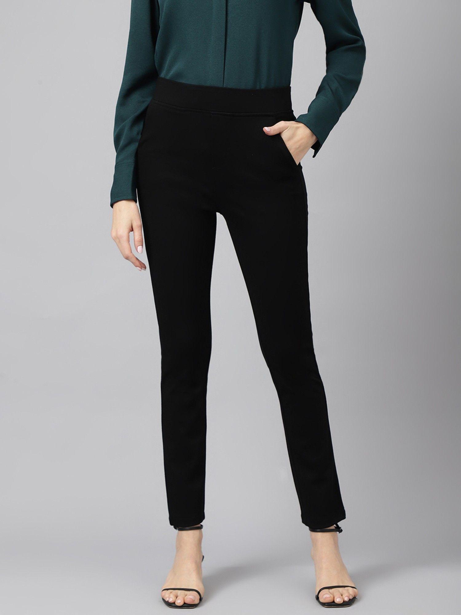 women black solid slim fit trousers