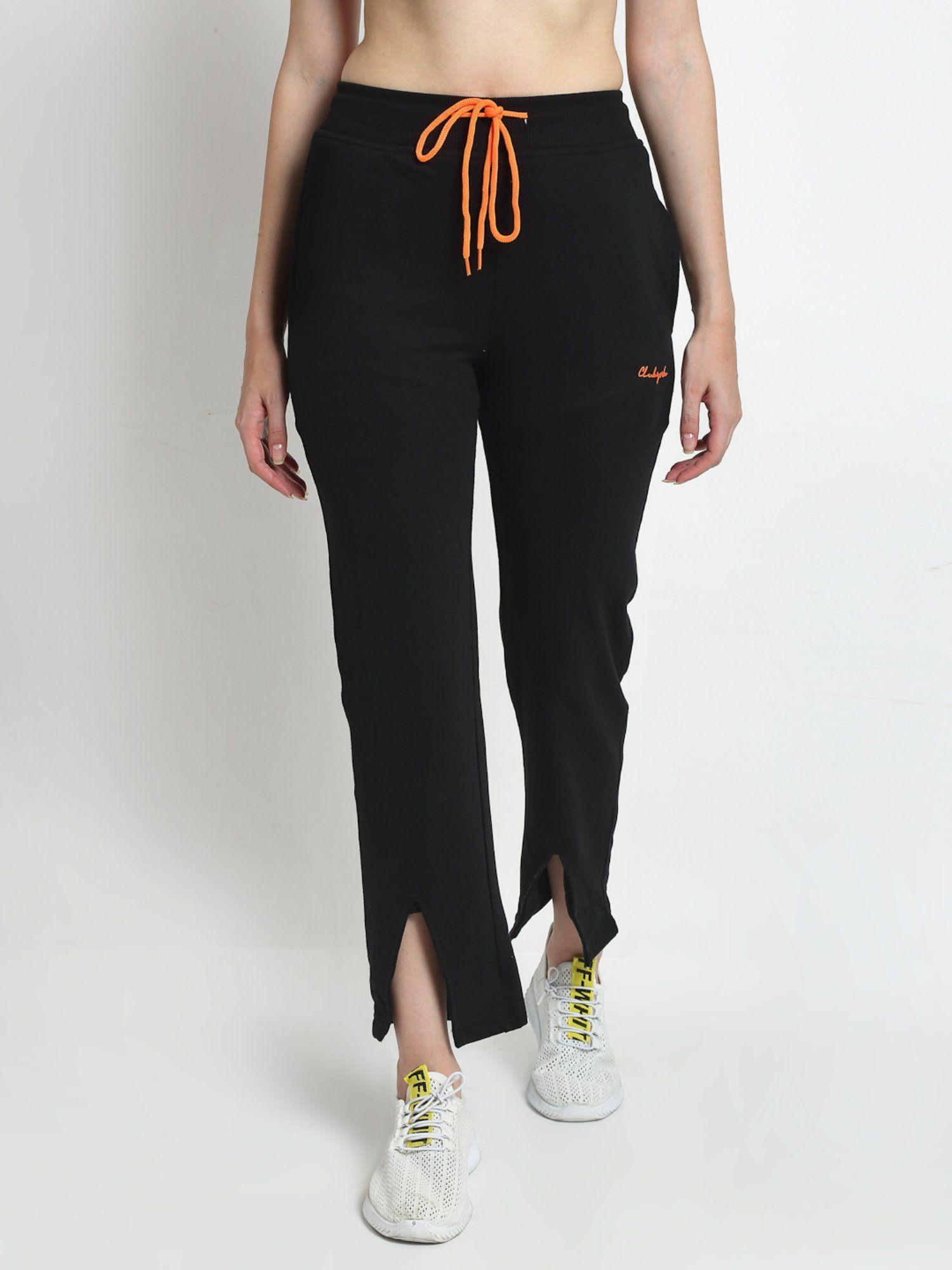 women black solid straight- fit track pants