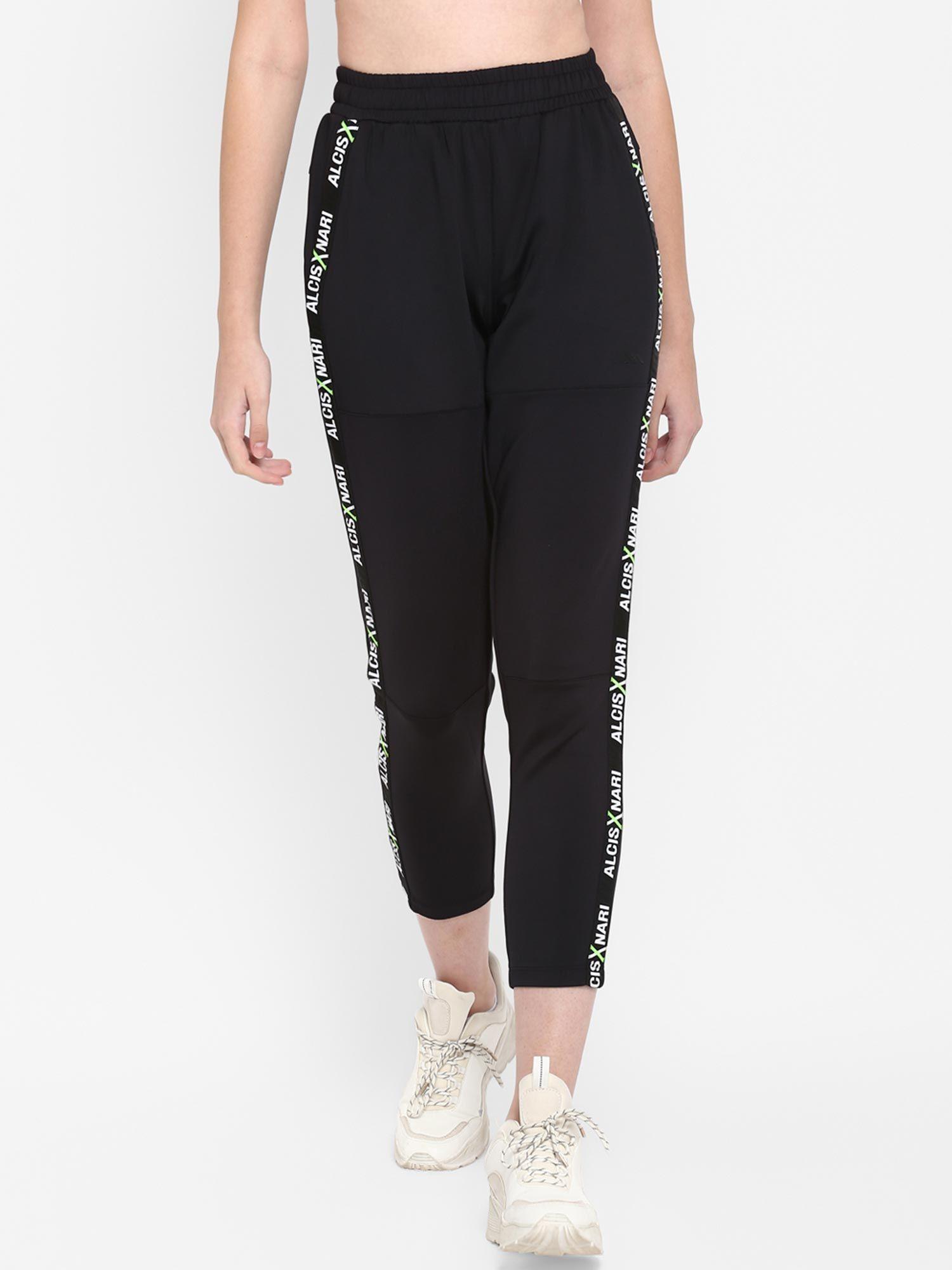 women black solid straight-fit track pants