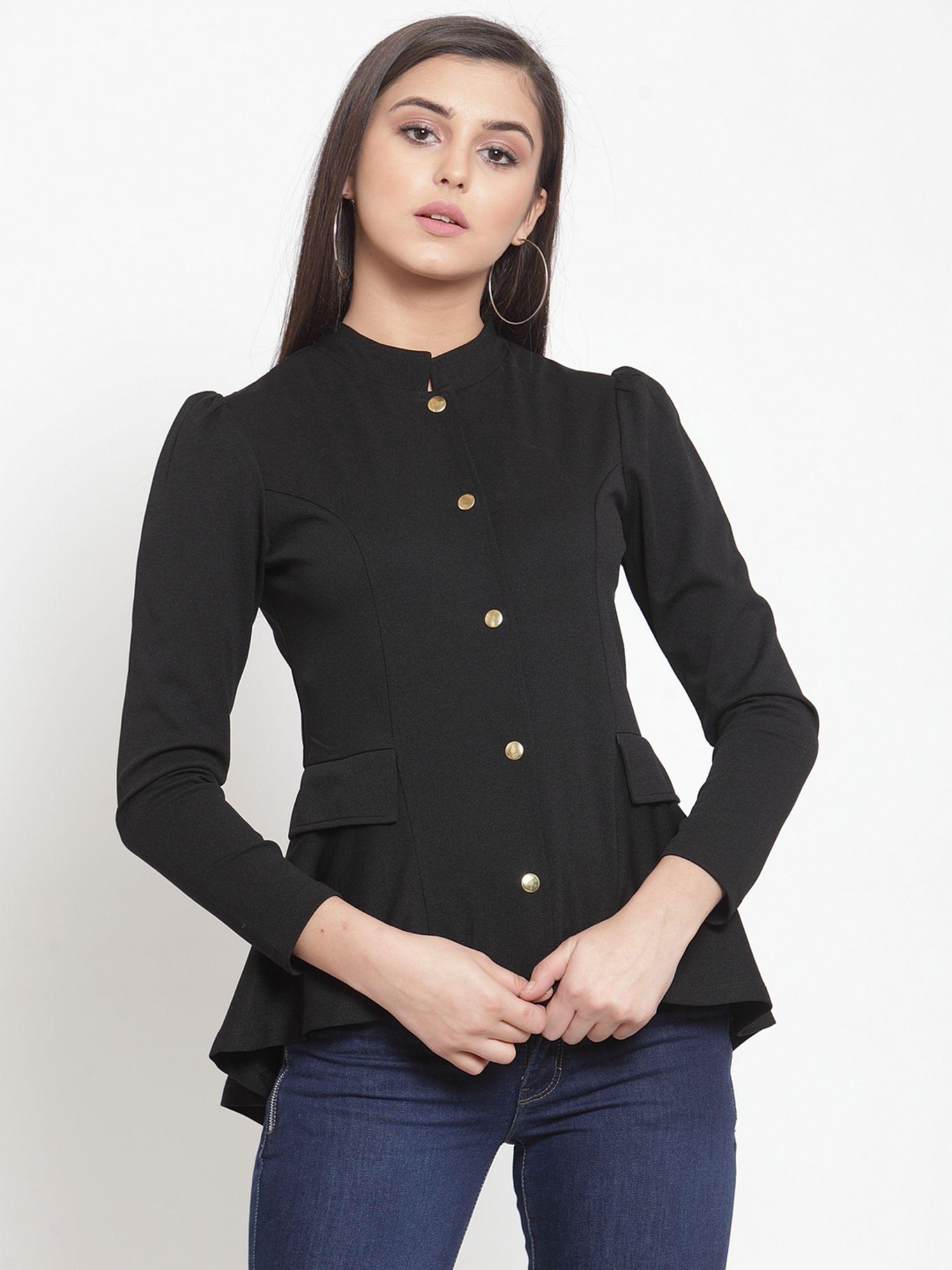 women black solid tailored jacket
