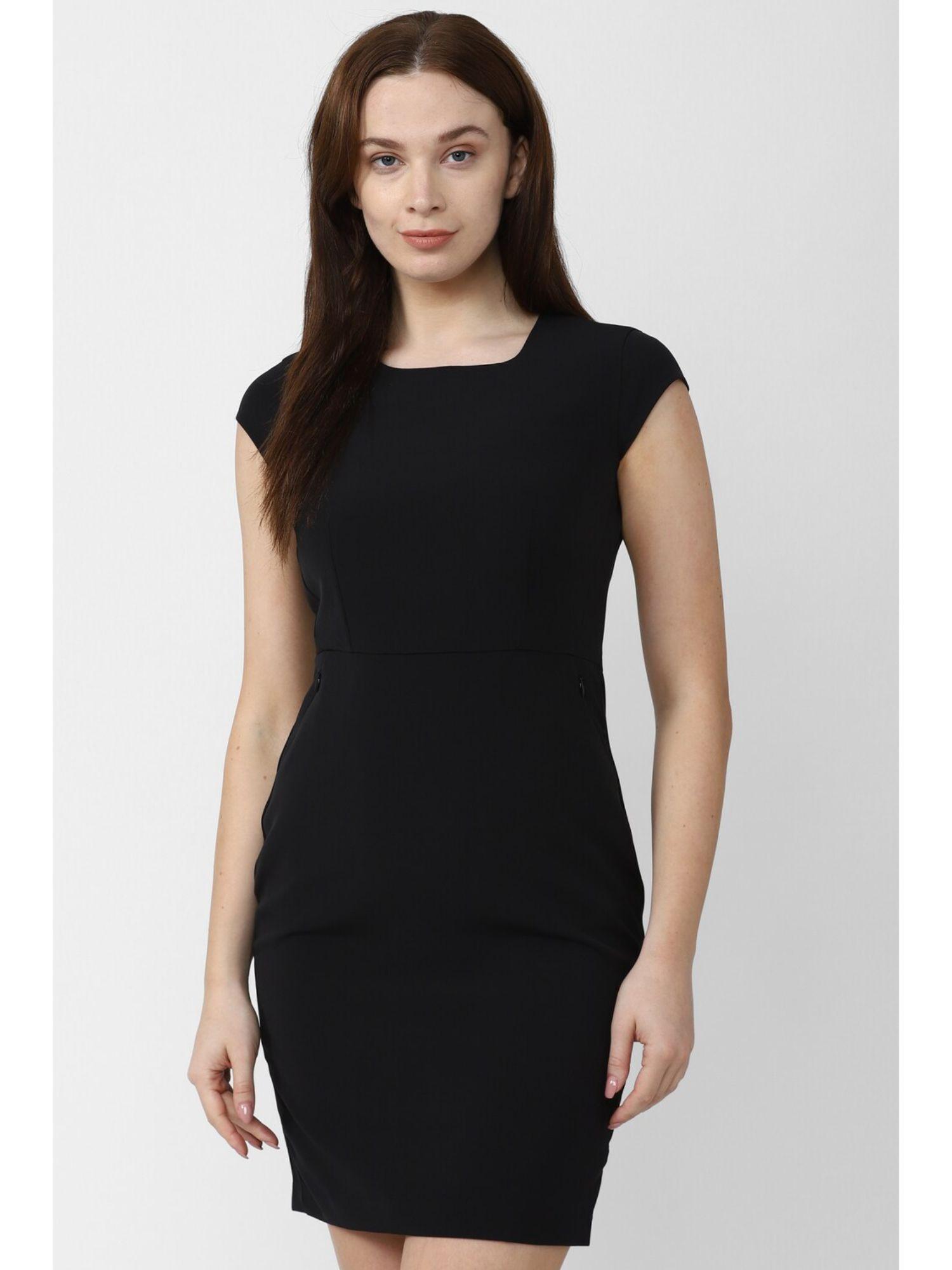 women black solid thigh-length casual dress