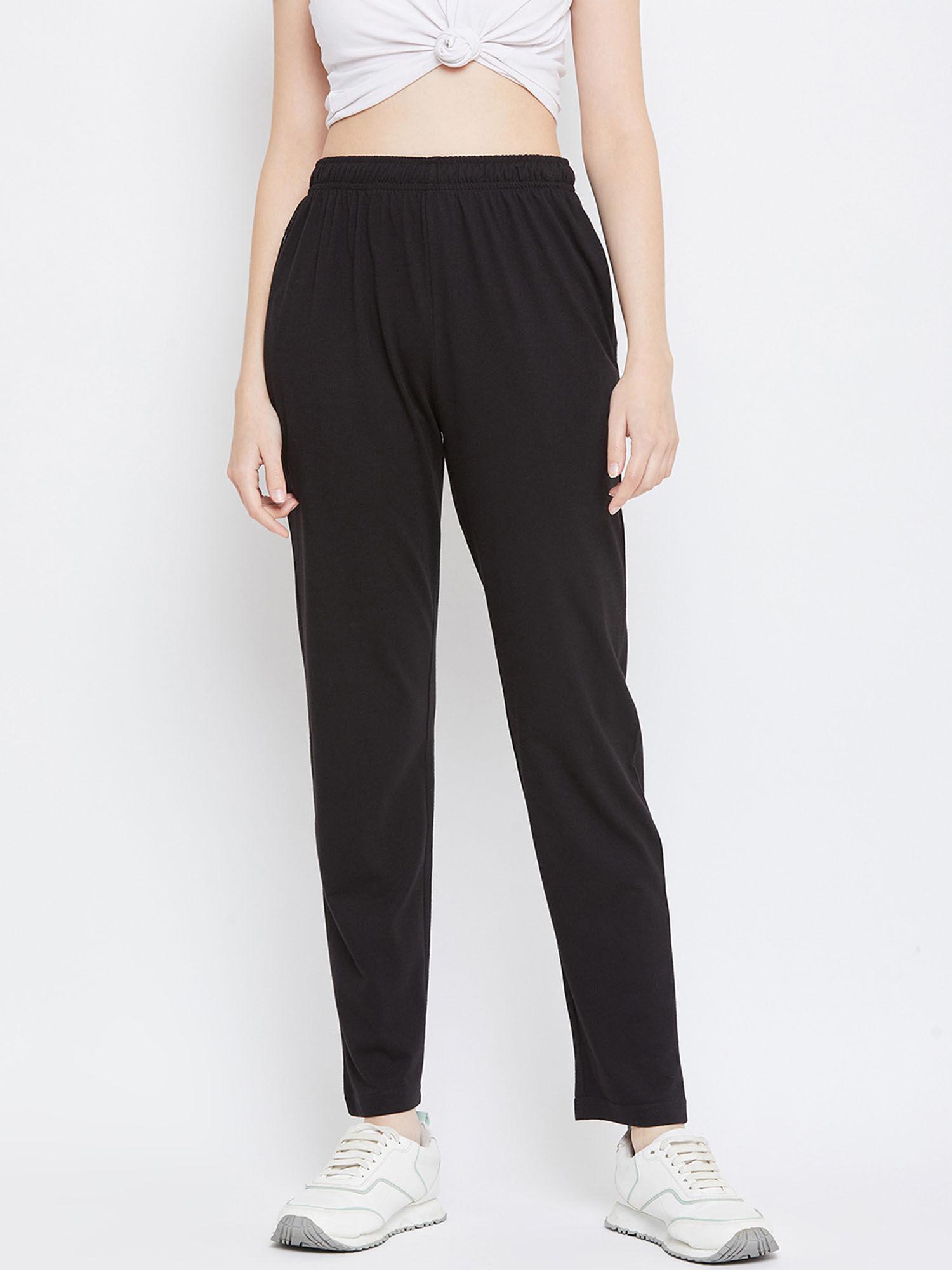 women black solid track pants