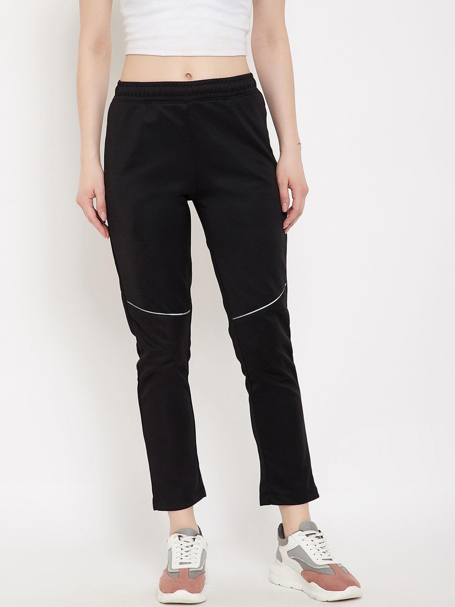 women black solid track pants