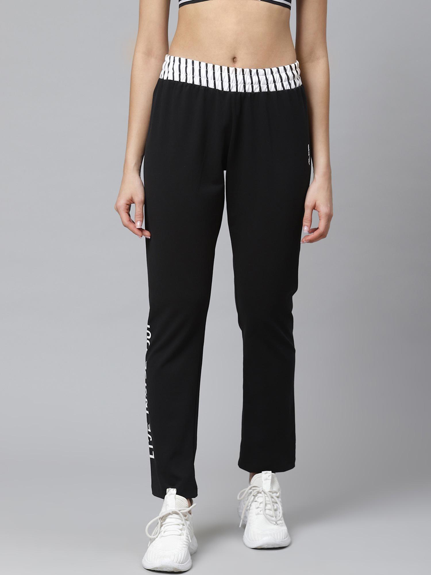 women black solid training track pants