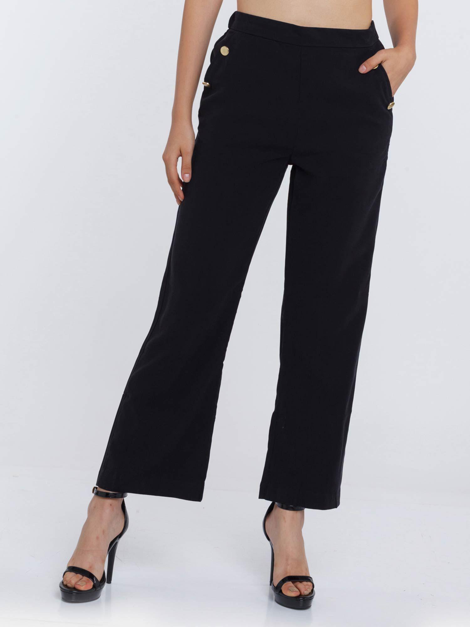 women black solid trousers