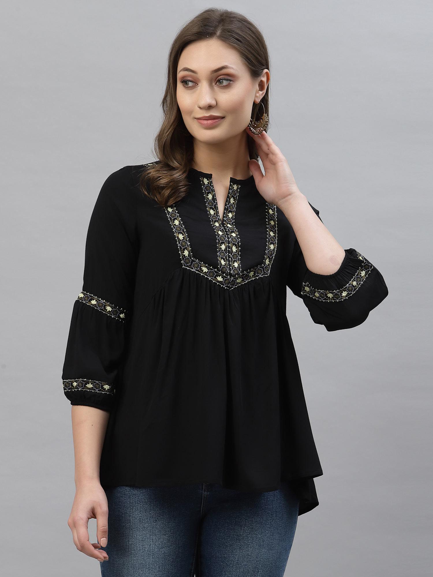 women black solid tunic