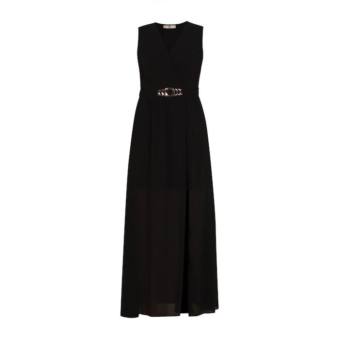 women black solid v-neck maxi dress