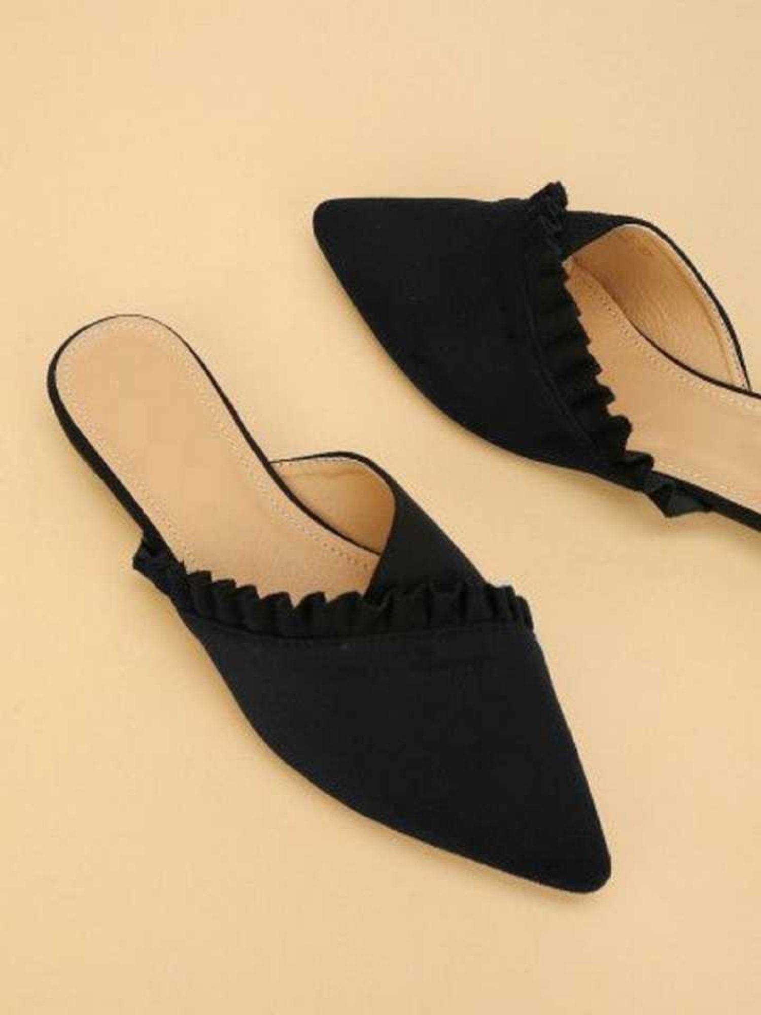 women black solid velvet mules