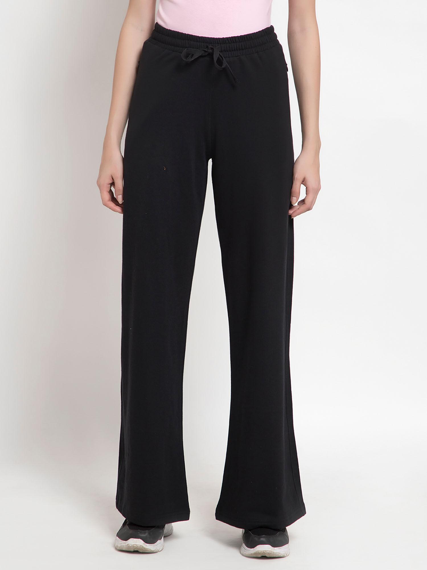 women black solid wide leg track pants