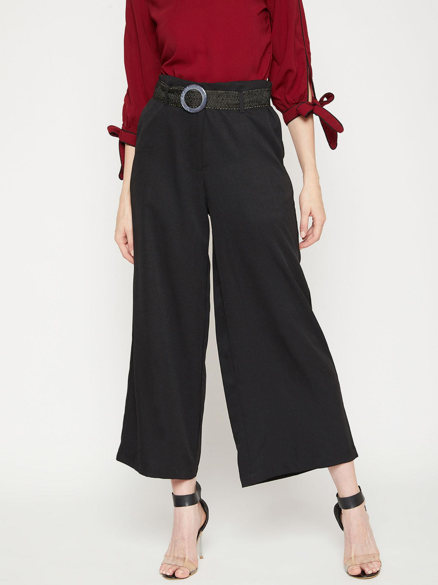 women black straight fit solid parallel trousers