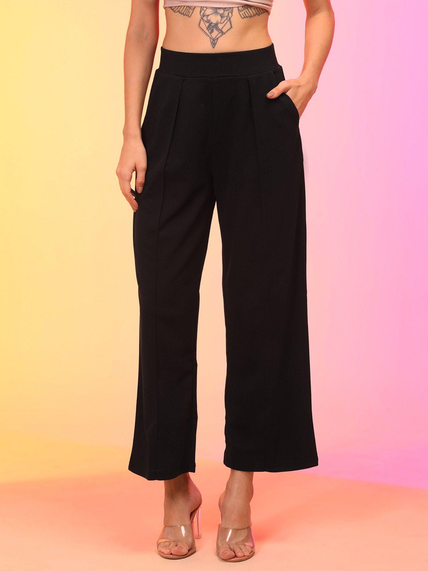 women black straight fit wide leg trouser