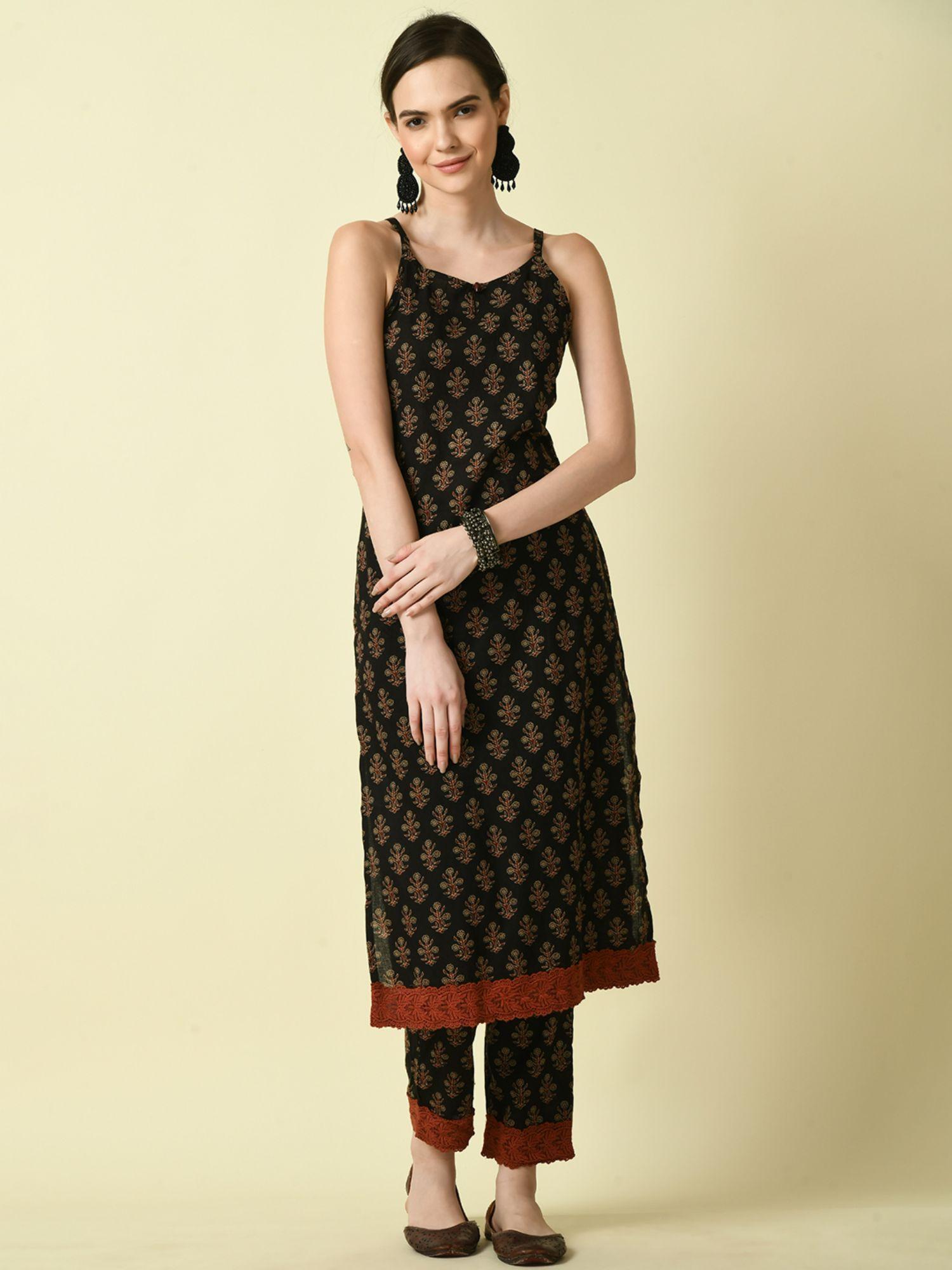 women black straight printed kurta