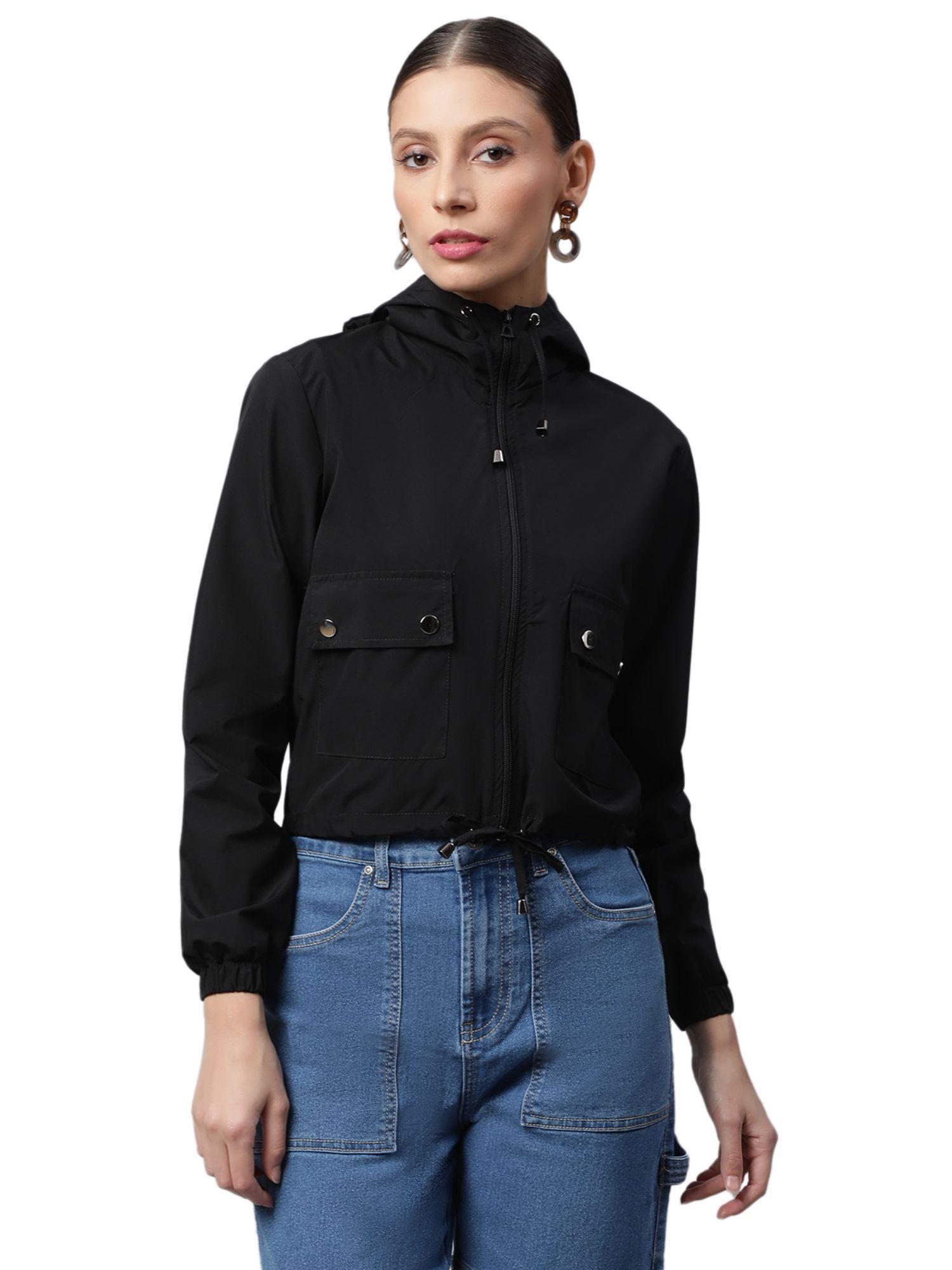 women black street style hooded crop jacket