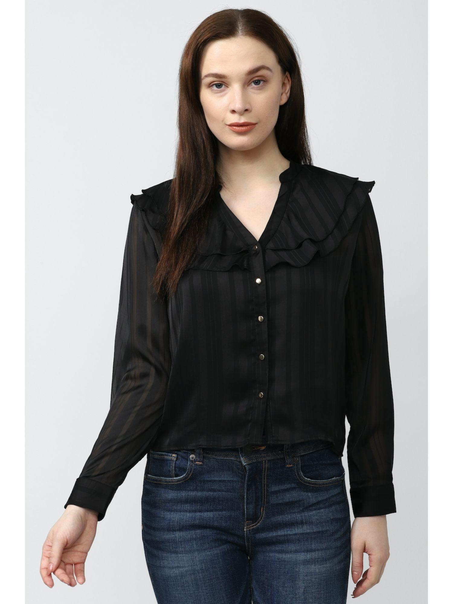 women black stripe long sleeves casual shirt