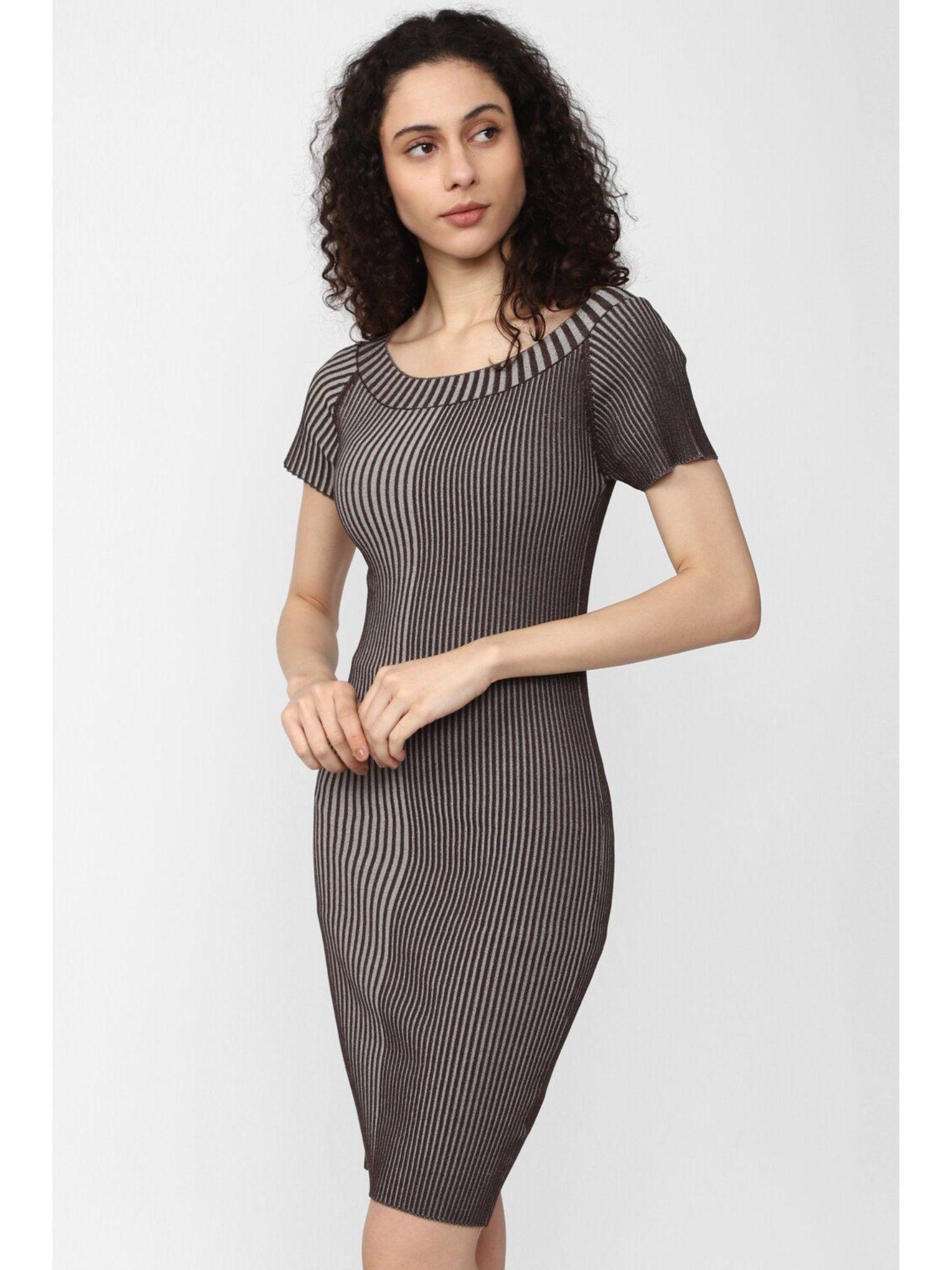 women black stripe thigh-length casual dress