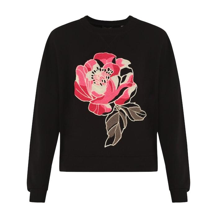 women black sweatshirt with boucle flower
