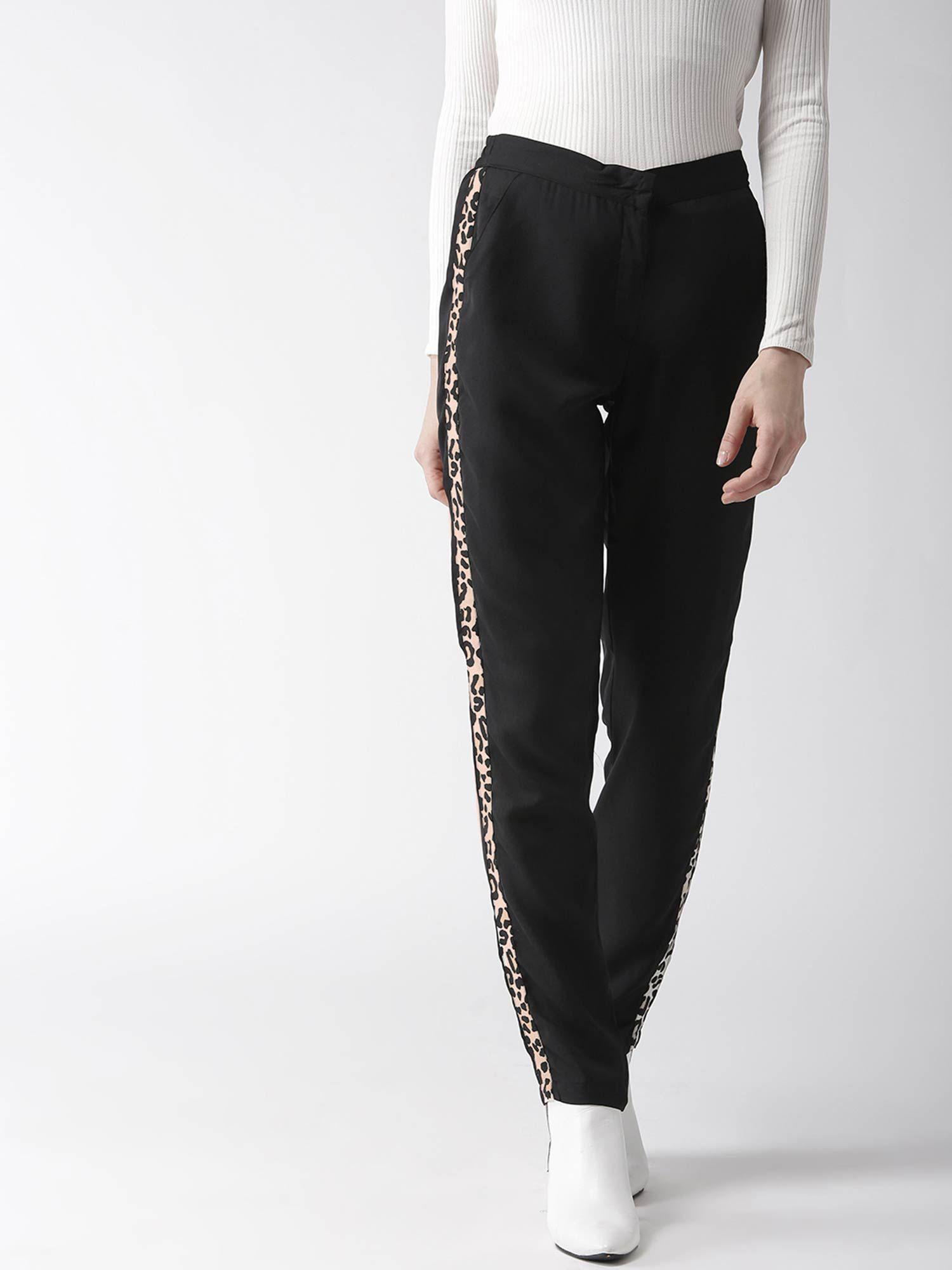 women black tailored slim fit solid trousers