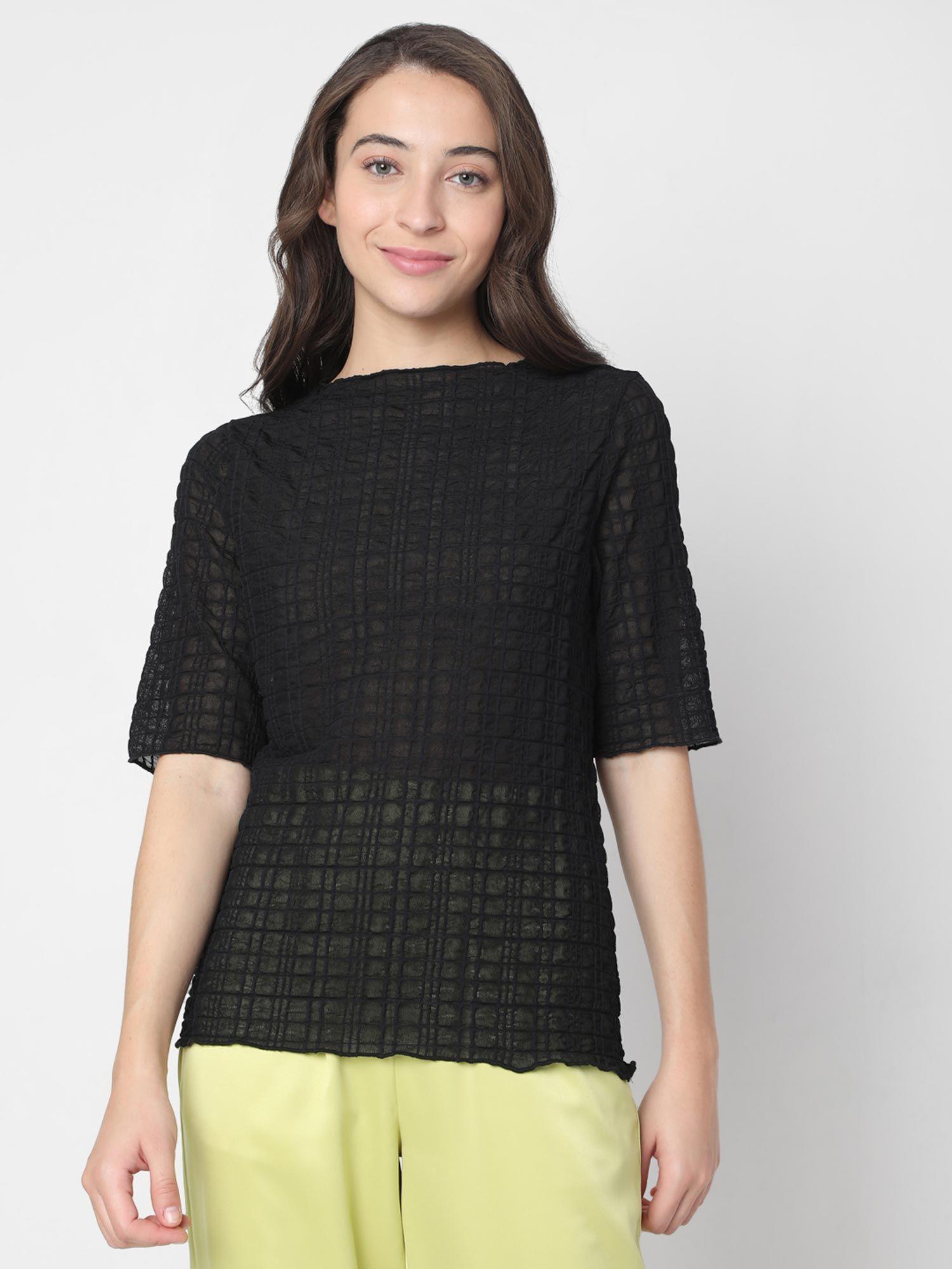 women black textured casual top