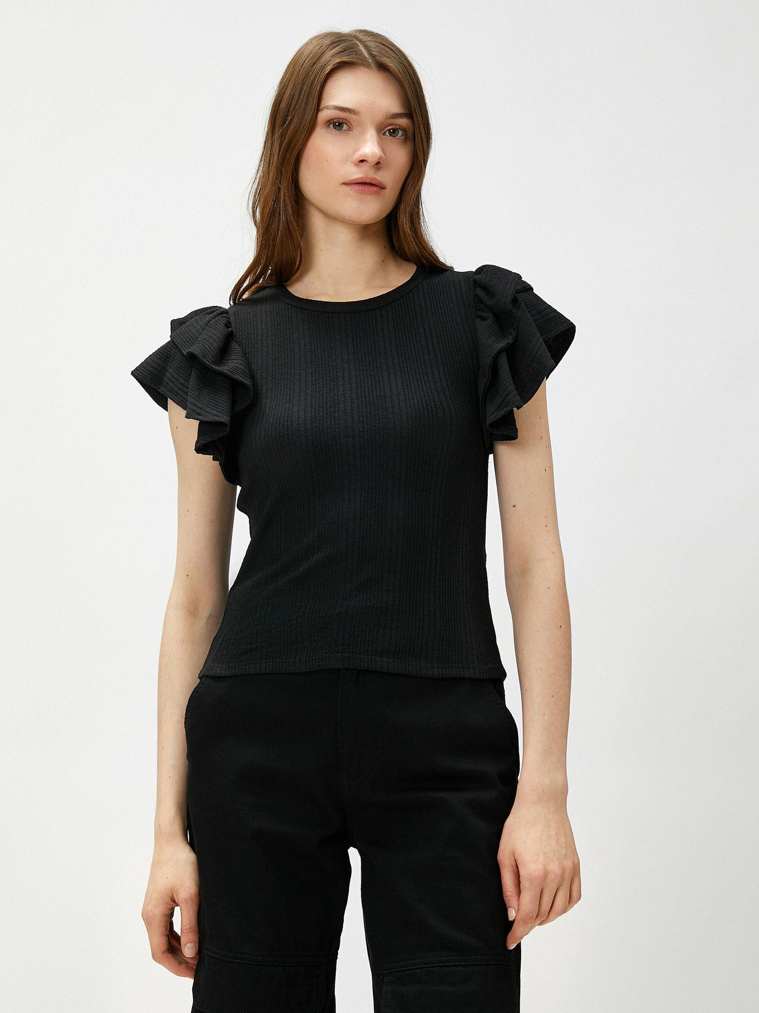 women black textured normal top