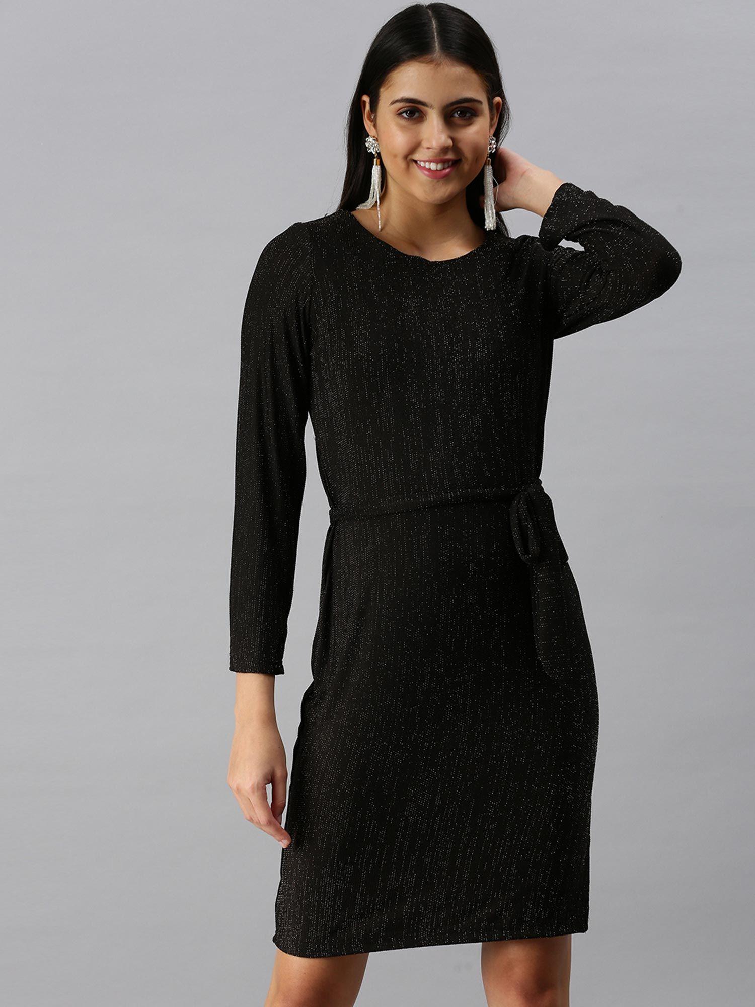 women black textured round neck dress