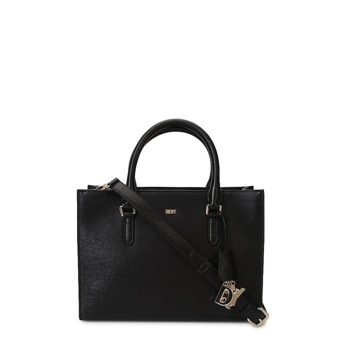 women black textured satchel bag with dkny charm