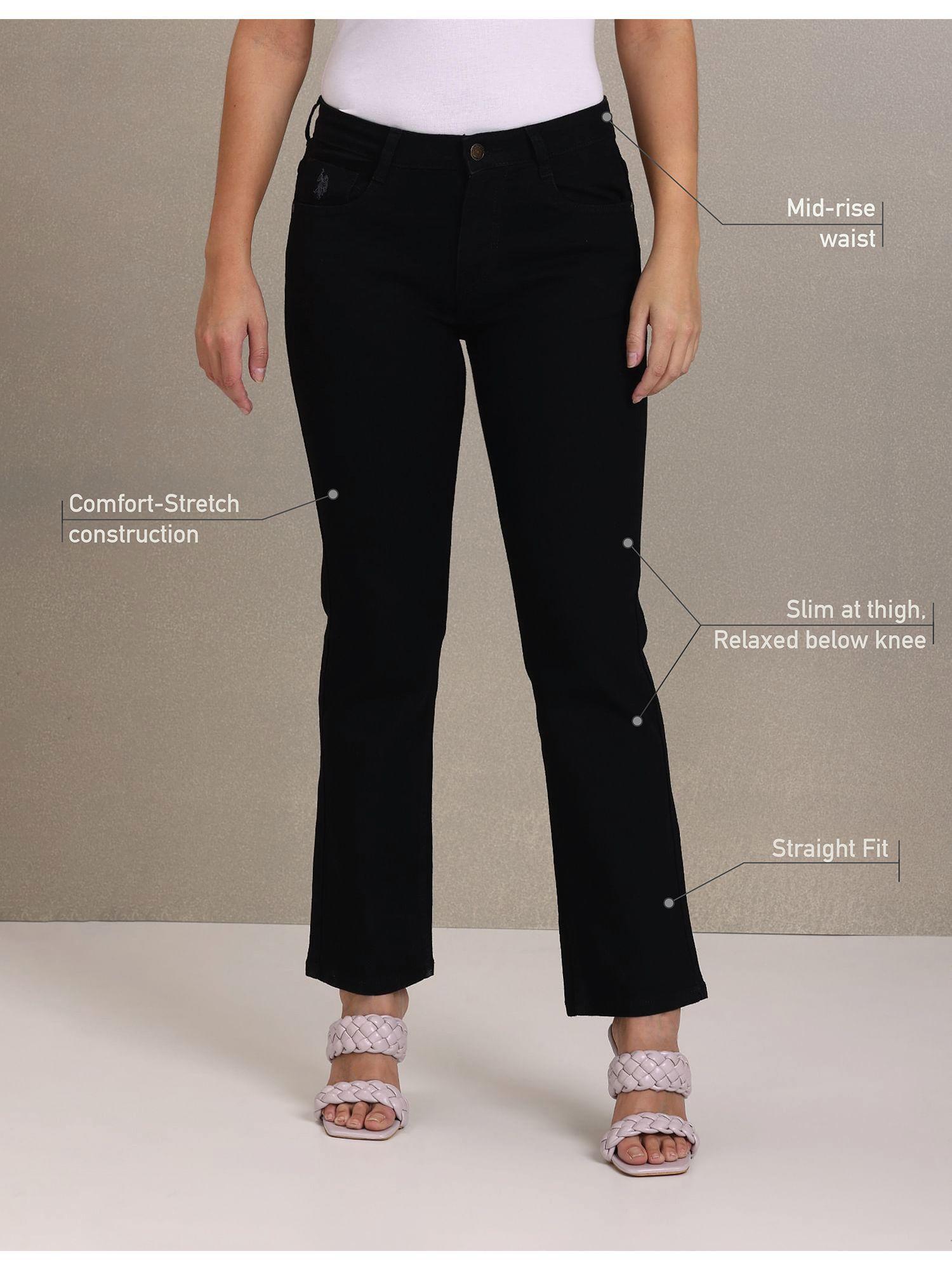 women black twill weave straight fit jeans