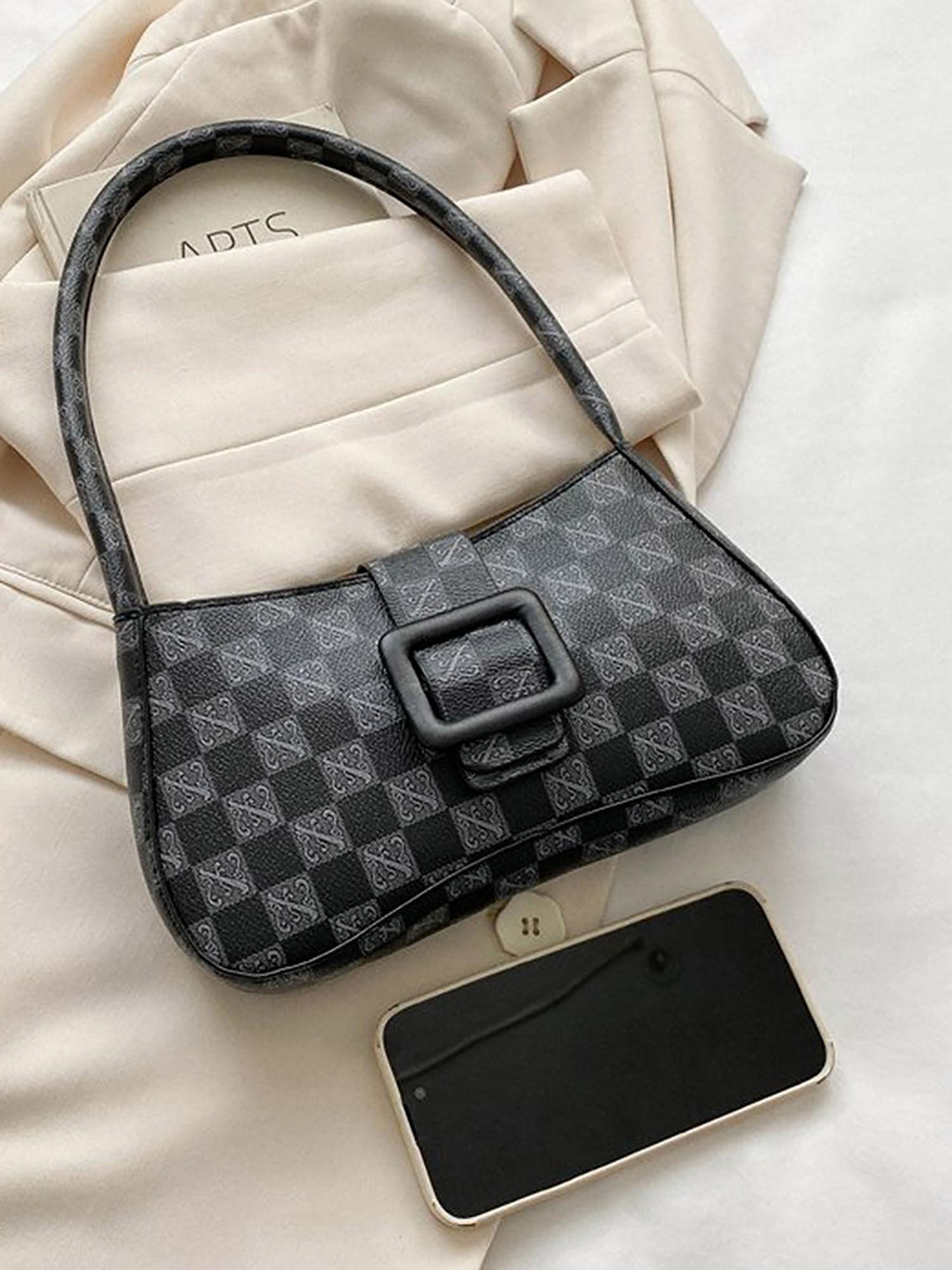 women black two tone check design shoulder bag