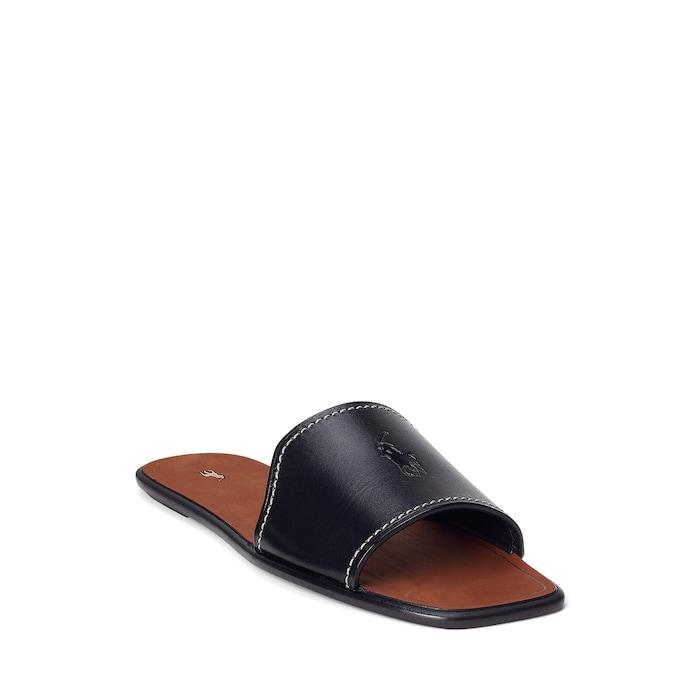women black vachetta leather slide sandal